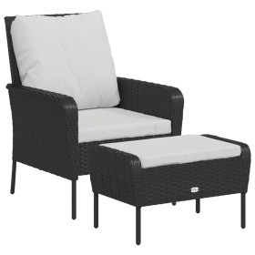 Poltrona da Giardino con Poggiapiedi in Polyrattan Nero
