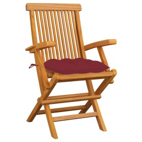 Sedie Giardino con Cuscini Rosso Vino 6 pz Legno Massello Teak 2