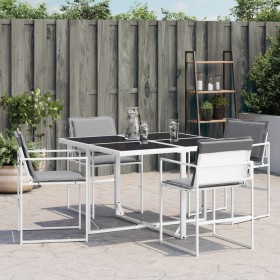 Sedie da Giardino con Cuscini 4 pz Bianchi Acciaio e Textilene 2